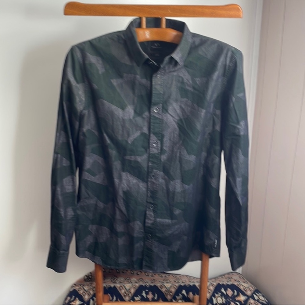 Armani Exchange Green Camouflage Button-Down Shirt